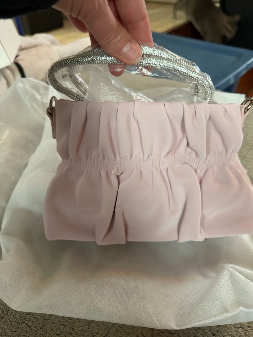 Unbranded Pink Ruched Handheld Bag with Silver Strap - new with box